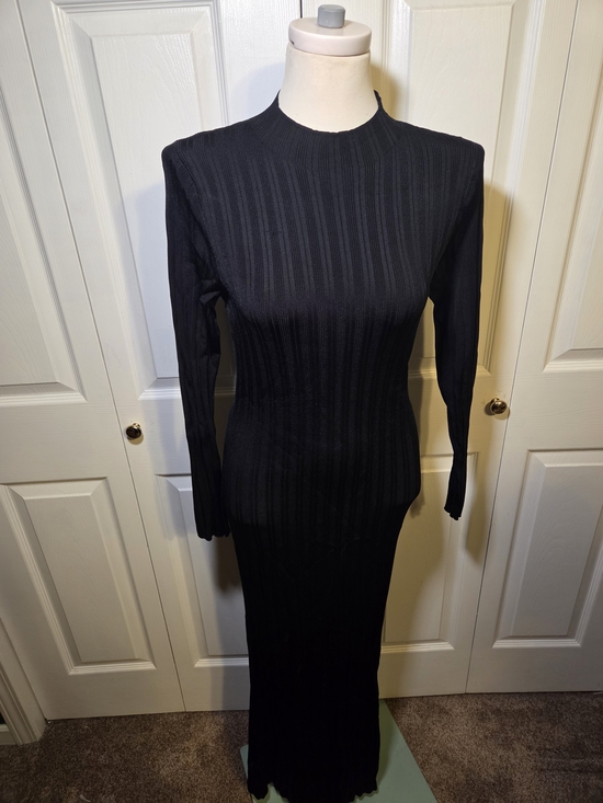Abercrombie & Fitch Dresses & Skirts - Abercrombie & Fitch Ribbed Knit Dress Women Large Black Bodycon Midi Long Sleeve